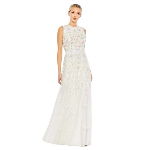 Mac Duggal Size 20 NEW 9137 Ivory Embroidered High Neck Sleeveless Ruffled Gown - Picture 1 of 11
